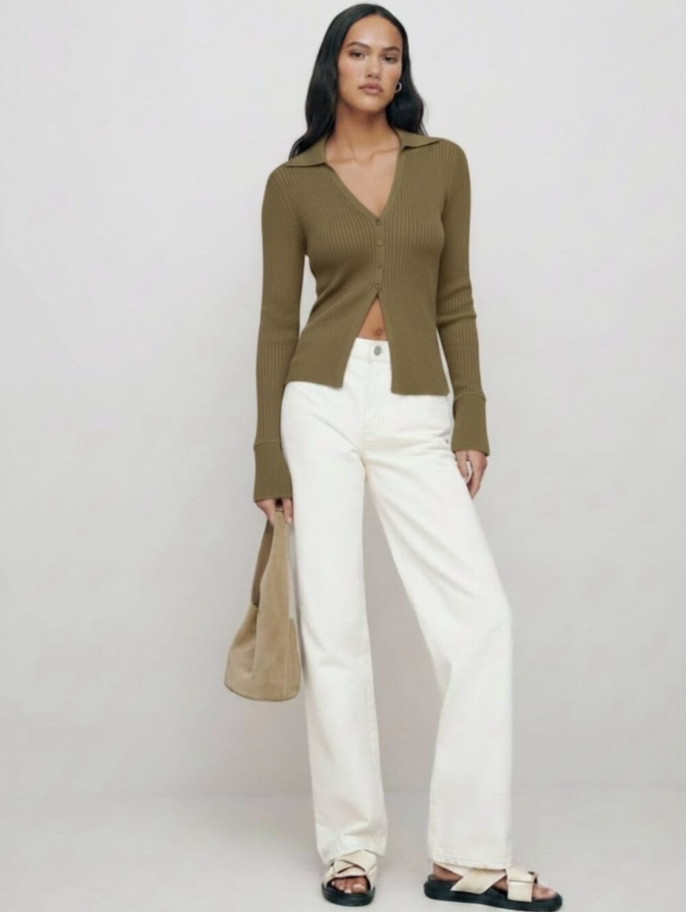 The Workshop Ribbed Knit Button Open Front Cardigan Sweater